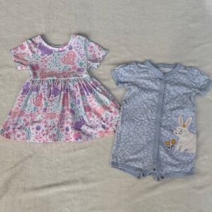 18 Month Girl Bunny Dress & Blue Romper with Bunny Bundle